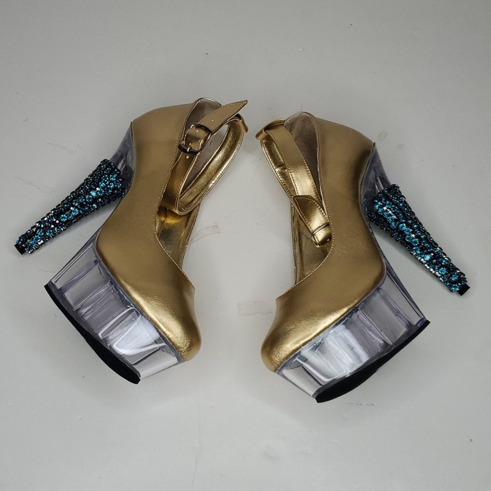 GASOLINE GLAMOUR GOLD TURQUOISE RHINESTONE SHOES
